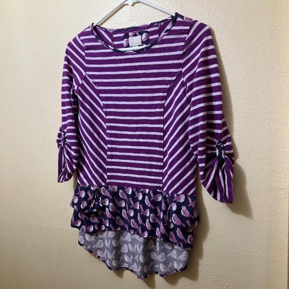Anthropologie Postmark Fairley Purple Striped/Bird Pattern High Low Top Size XS - Picture 1 of 9